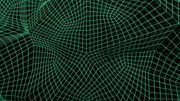 黑色背景与网格 一个绿色的网格 由小正方形组成 在缩放的过程中向不同的方向倾斜 高质量的4K镜头 — 图库视频影像
