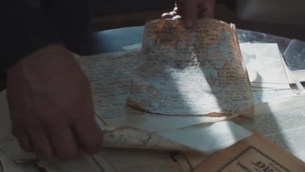 Zbliżenie Różnych Starych Listów Notatek Stronach Materiał Filmowy Tło Papierowe — Wideo stockowe