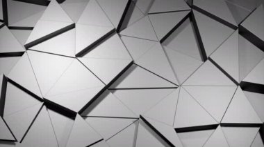 İnşaatçıyla mor ve beyaz arkaplan. Tasarım. Üçgen arkaplan elementleri üç boyutlu formatta farklı yönlere hareket ederler. Yüksek kalite 4k görüntü