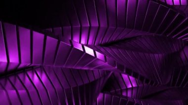 Mor dönen 3D çizgiler. Tasarım. Çizgi film animasyonunda kare parçalardan yapılmış ışıklı şeritler. Yüksek kalite 4k görüntü