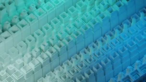 Μπλε Φωτάκια Σχέδιο Μικρά Τετράγωνα Τρισδιάστατη Μορφή Που Κινούνται Προς — Αρχείο Βίντεο