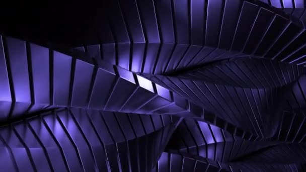 Rayas Giratorias Púrpuras Diseño Tiras Iluminadas Luz Hechas Piezas Cuadradas — Vídeos de Stock