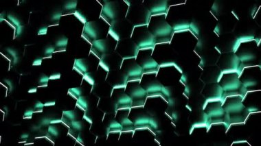 Koyu kısımlardan beyaz ve yeşil ışık. Tasarım. Soyutlamada farklı yönlere hareket eden parlak ışıkla karanlık bir zemin. Yüksek kalite 4k görüntü