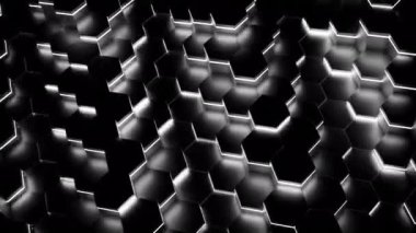 Koyu kısımlardan beyaz ve yeşil ışık. Tasarım. Soyutlamada farklı yönlere hareket eden parlak ışıkla karanlık bir zemin. Yüksek kalite 4k görüntü