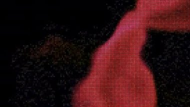 Renkli ışıltısı olan güzel bir piksel arka plan. Hareket. Hareket halindeki kuzey ışıklarının pikseli görüntüsü. Siyah arkaplanda renk akışının benekleri taşınıyor.