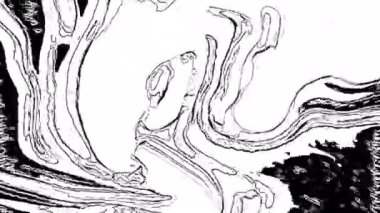 Parıldayan kalem çizgileri ve vuruşları olan siyah beyaz bir çizim. Hareket. Tek renkli kalem lekeleri.