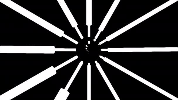Streszczenie Czarno Biała Spirala Utworzona Przez Wąskie Białe Paski Projektowanie — Wideo stockowe