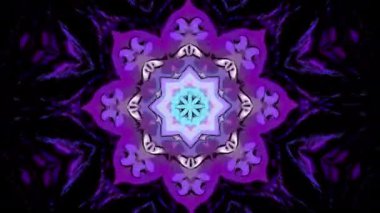 Kaleydoskop çiçeğinin psikedelik dansı. Hareket. Dönen fraktal şekiller değiştiriliyor 