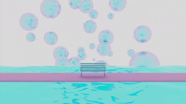 Animatie Met Zeepbellen Ontwerp Ruimte Met Bank Gekleurde Rivier Achtergrond — Stockvideo