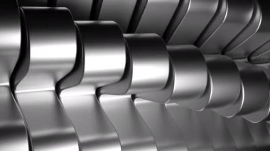 Spiral içinde dönen metal köşeler. Tasarım. Uzayda hareket eden metal spiral kıvrımları. Metal kıvrımlı ve çıkıntılı 3 boyutlu yapı. 