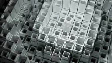 Geometrik yüzeyin dairesel dalgaları. Tasarım. Matris uzayındaki kare sütunların dalgalanmaları. Kare sütunlar bilgisayar tarzında dairesel darbelerle hareket eder.