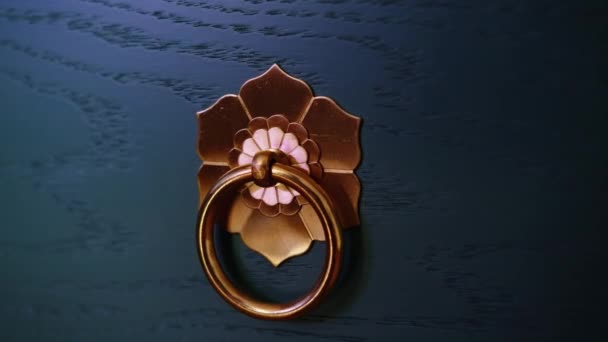 关门的门铃 漂亮的花朵图案 前门有戒指 带着漂亮图案的复古风格敲门铃 — 图库视频影像