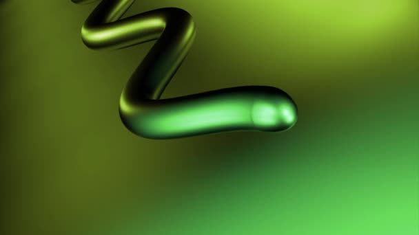 抽象移动的绿色金属蛇 弯曲三维条纹 波浪形线 — 图库视频影像