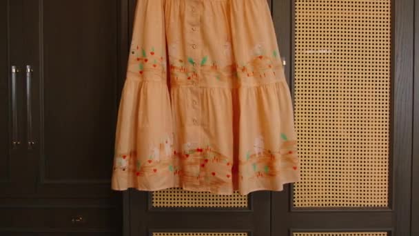 Close Vintage Dress Hanging Closet Creative Beautiful Dress Hanging Closet — Stock Video