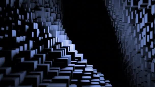 Voo Abstrato Dentro Túnel Roxo Escuro Muitos Cubos Retângulos Desenho — Vídeo de Stock