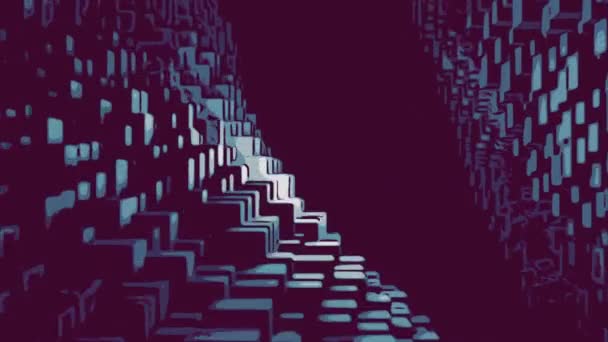 Політ Всередині Мозаїки Кубічний Темний Страшний Коридор Дизайн Легкий Спалах — стокове відео