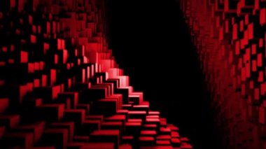 Karanlık tünelin içinde uçuşla piksellenmiş arka plan. Tasarım. Kübik şekiller, ışık ve gölge dizileri