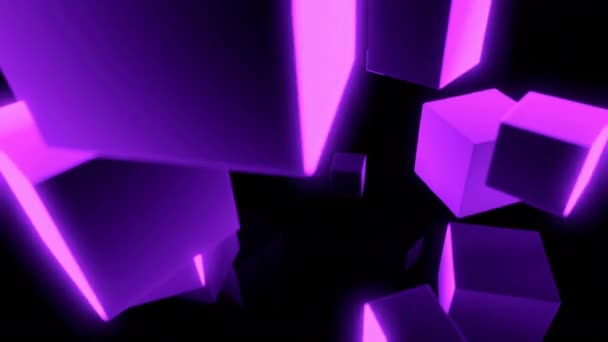 移動する正方形の黒い背景 デザイン 3Dフォーマットで作られた明るい紫色のシェードの大きな正方形は円で移動します 高品質の4K映像 — ストック動画