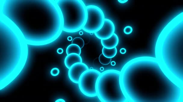 Zwarte Achtergrond Met Blauwe Bellen Ontwerp Lichtblauwe Neon Verlichte Bubbels — Stockvideo