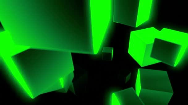 Abstrakcyjne Kostki Tworzące Efekt Spirali Czarnym Tle Projektowanie Zielone Kształty — Wideo stockowe