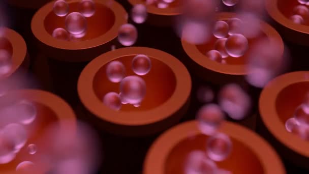 Abstract Pink Bubbles Raising Red Holes Black Background Design Flying — Stock Video