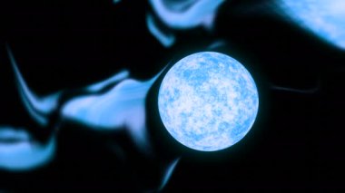 Mavi radyasyonlu Merkür gezegeni. Tasarım. Galakside parlayan mavi uzay gövdesi