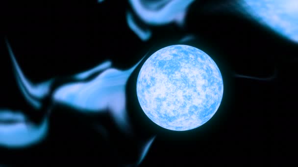 Planet Merkurius Dengan Radiasi Biru Desain Glowing Blue Space Body — Stok Video