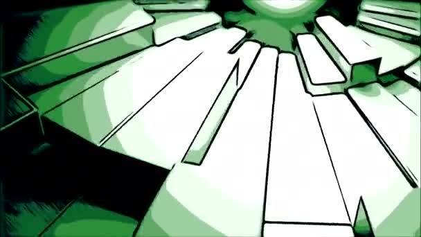 緑と青の動くストライプ デザイン 漫画アニメーションで回転する一緒に固定された明るいストリップ 高品質の4K映像 — ストック動画
