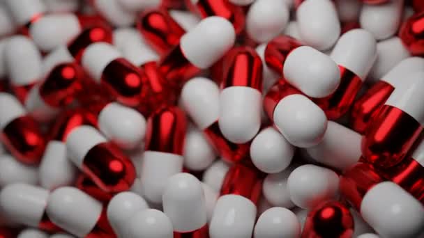 Czerwono Białe Tabletki Projektowanie Małe Kapsułki Leżące Sobie Wykonane Animacji — Wideo stockowe