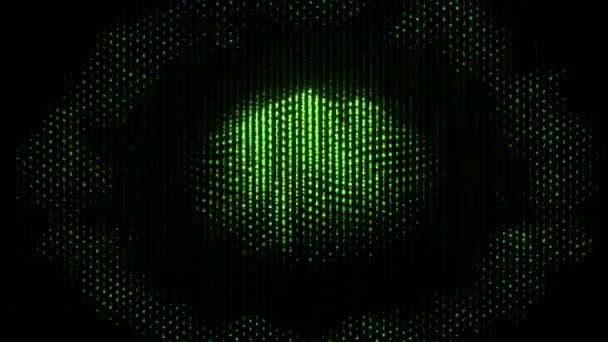 緑と白の粉砕の輝きのある黒い背景 デザイン コンピュータグラフィックスで作られた配列の噴水を持つ暗い背景 高品質の4K映像 — ストック動画
