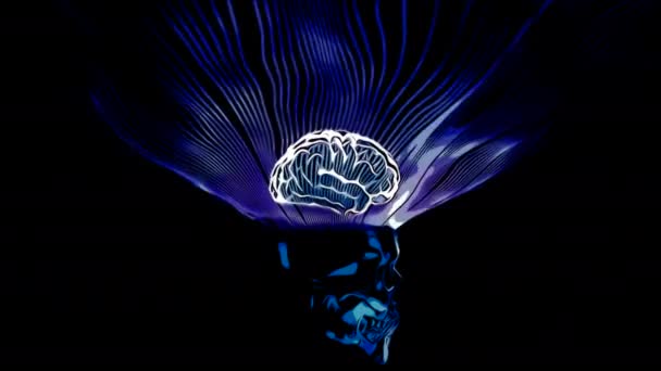 Анимирование Человеческого Мозга Окружении Световых Маяков Дизайн Мозговая Модель Иронисходящими — стоковое видео