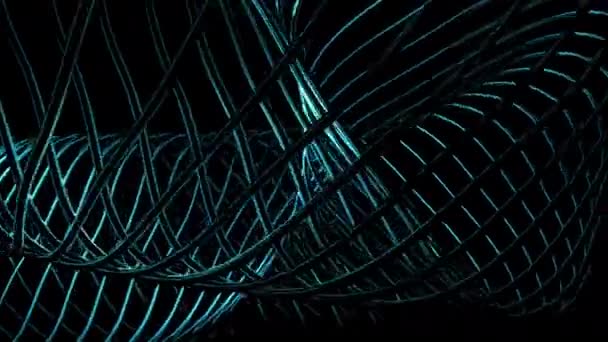 Abstrakte Sich Drehende Metallstreifen Die Eine Spirale Auf Schwarzem Hintergrund — Stockvideo
