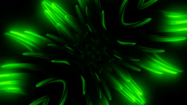 Draaiend Object Met Neondoorns Een Zwarte Achtergrond Ontwerp Abstracte Messen — Stockvideo