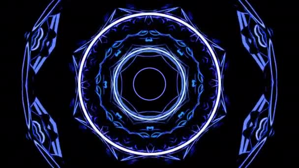 Hypnotický Neonový Vzor Kruhy Černém Pozadí Design Neonový Vzor Pohyblivými — Stock video