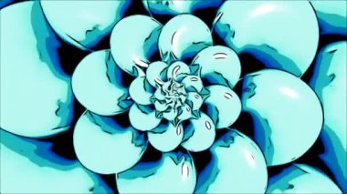 Taşlarla dönen üç boyutlu spiral. Tasarım. Çiçek şeklinde dönen 3 boyutlu spiral. Dönen sarmal 3 boyutlu animasyonda döner. 