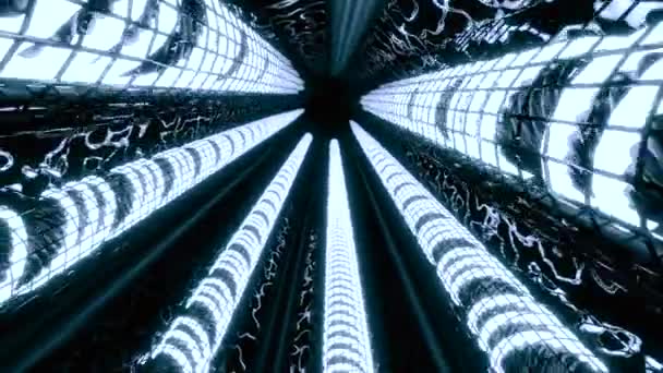 Túnel Futurista Con Tubos Luz Diseño Brillante Túnel Cibernético Con — Vídeos de Stock
