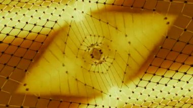 Şebeke dalgalar halinde, üçgen desen ve ışıkla hareket eder. Tasarım. Dalgalar halinde hareket eden noktalar ve ışık efektleri. Izgarayla üçgen ışık deseni taşınıyor.