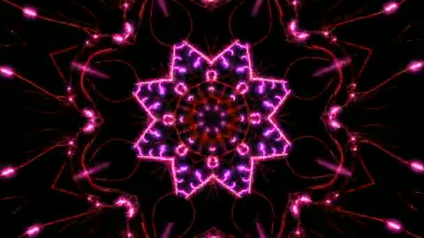 恒星无线电波在黑暗背景下传播的动画 数字曼陀罗模式的电荷 — 图库视频影像