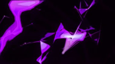 Çizgileri ve renkli üçgenleri olan bir şebeke. Hareket. 3 boyutlu uzayın siber ızgarasında parıldayan renkli noktalar. Renkli ızgaralı ve parıltılı benekli üç boyutlu uzay animasyonu. 