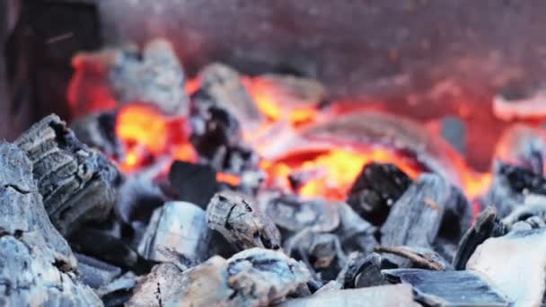 Close Carvão Brilhante Para Grelhar Conceito Moldar Brasas Quentes Grelha — Vídeo de Stock