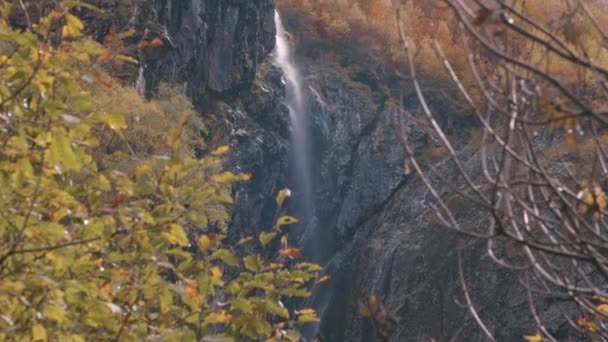 Waterfall Surrounded Autumn Trees Colorful Vegetation Creative National Park Mountain — Stock Video