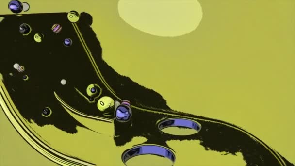 떨어지는 다채로운 구체와 추상적인 기하학적 애니메이션 스타일 아래로 구멍을 떨어지는 — 비디오
