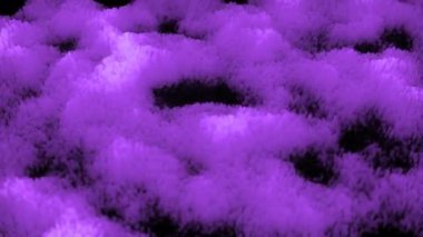 Siyah arkaplanda hareket eden renkli soyut sis. Tasarım. Üç boyutlu uzayda siyah yüzeyde renkli duman. Soyut bulutlar yatay olarak hareket eder.