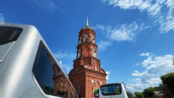 Gorgeous Orthodox Cathedral Red Bricks Low Angle View Clip Christian — Stock Video