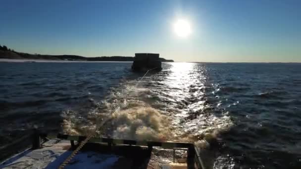 Empujador Barcaza Transportando Mercancías Por Mar Clip Vista Desde Barco — Vídeos de Stock