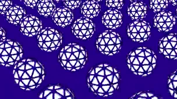 背景与旋转球和网格 动画中旋转球的几何网格 许多带彩色背景网格的旋转球 — 图库视频影像