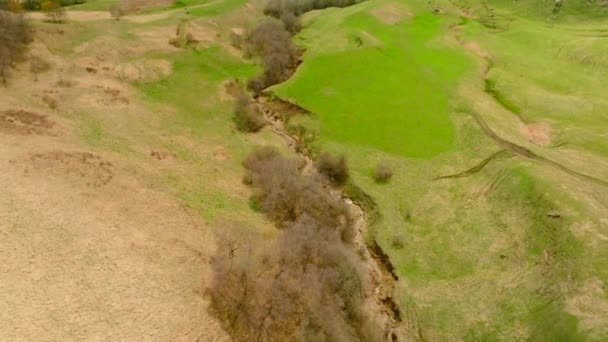 Κάτοψη Του Όμορφου Ανάγλυφου Της Πλαγιάς Πράσινο Γρασίδι Πυροβολήθηκε Πράσινη — Αρχείο Βίντεο