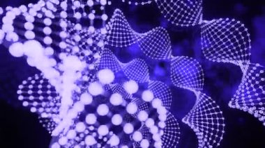 Pek çok küçük noktadan DNA sarmalı oluşturan soyut bir çalışma. Tasarım. Bilim kavramı