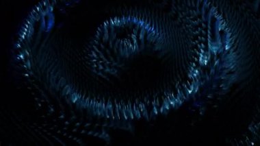 Çember şekilleri sürekli yayılıyor. Tasarım. Küçük parçacıklardan oluşan hareketli halkalarla metal teknolojik arkaplan