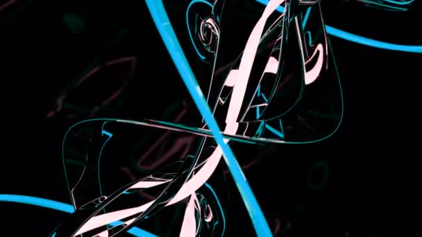 Structură Futuristă Spirală Rotativă Fundal Negru Proiectare Linii Reflectorizante Abstracte — Videoclip de stoc